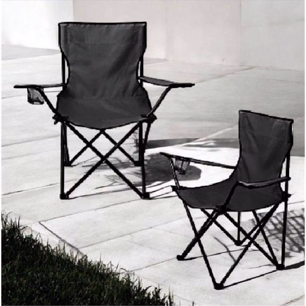 FORGEVIO Black 2-Pack Folding Camping Chairs with Armrests and UV-Resistant Polyester Fabric – 2
