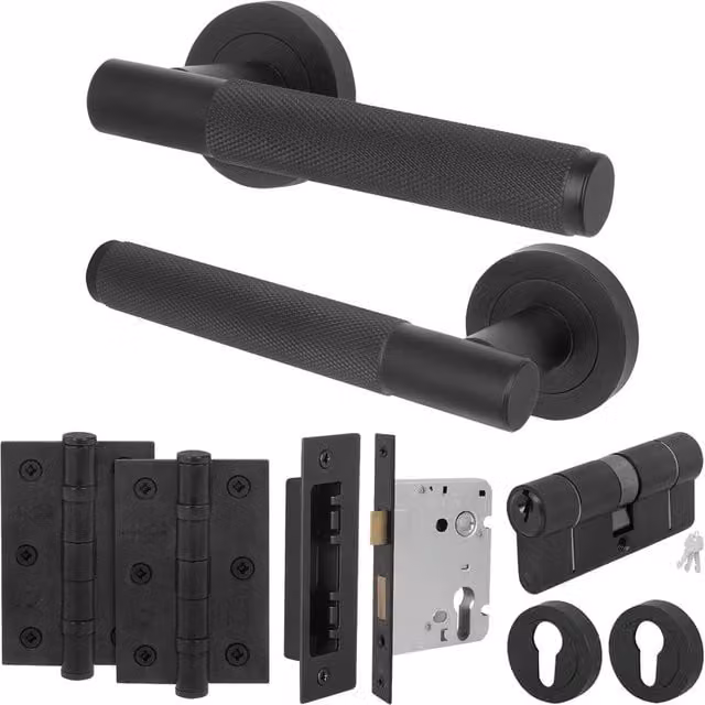 AFIT Matt Black Euro Lock Double Cylinder Door Handle with Hinge Locks, 150 x 150 mm