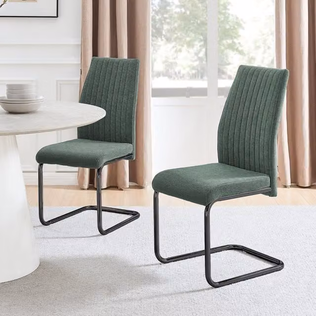 FurnitureboxUK Pack of 2 Lorenzo Green Fabric Dining Chairs with Black Metal Cantilever Legs