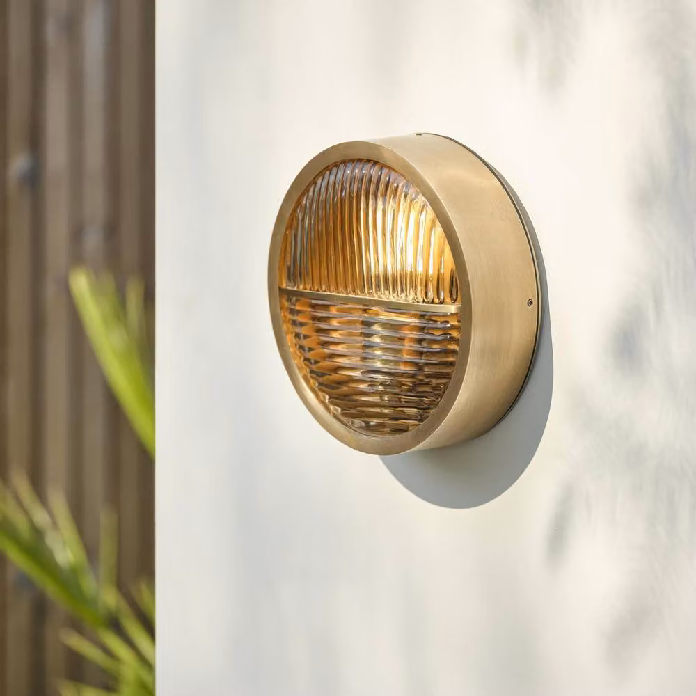 Industville Bulkhead Round Wall Light in Brass and Transparent Glass for Outdoor and Bathroom Use – 2