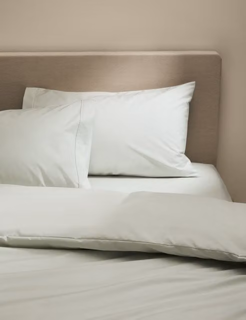 M&S 2 Pack King Size Egyptian Cotton Percale Pillowcases, 230 Thread Count, Light Duck Egg Blue