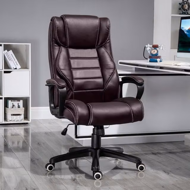 Vinsetto Brown Synthetic Leather Executive Office Chair with 6-Point Vibration Massage and Headrest – 1