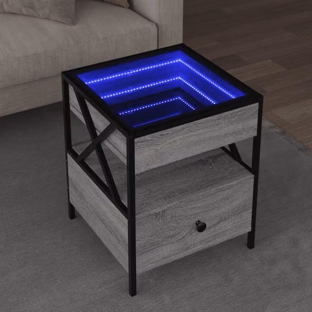 Berkfield Home Infinity LED Coffee Table in Grey Sonoma, W/D/H: 40 x 40 x 51 cm