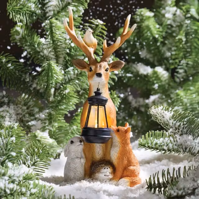 Coopers of Stortford Reindeer and Friends Solar Powered LED Garden Ornament in Brown, White and Multicolour – 6