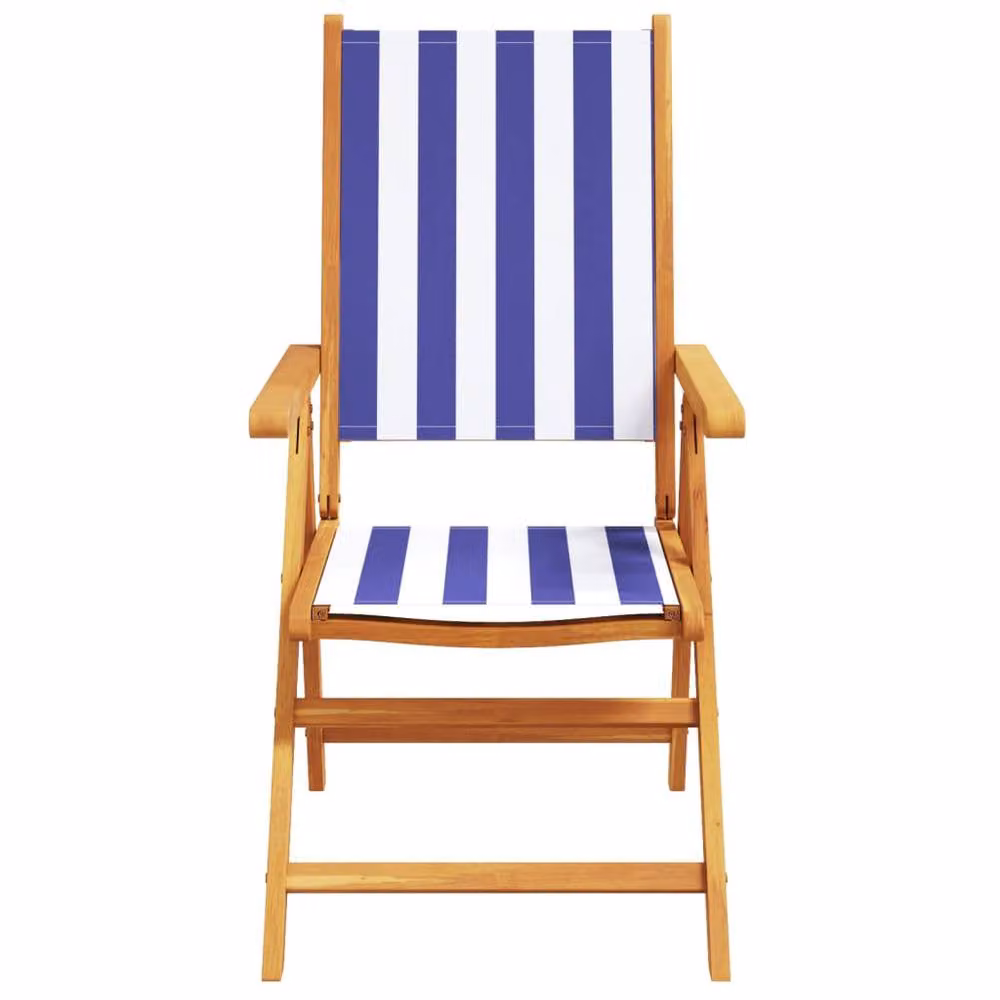 Berkfield Home Set of 2 Maritime Garden Chairs in Blue and White Acacia Wood with Fabric Cushions – 3