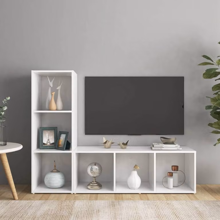 Berkfield Home Set of 2 White Minimalist TV Cabinets in Matt Engineered Wood W/D/H: 107 x 35 x 37 cm
