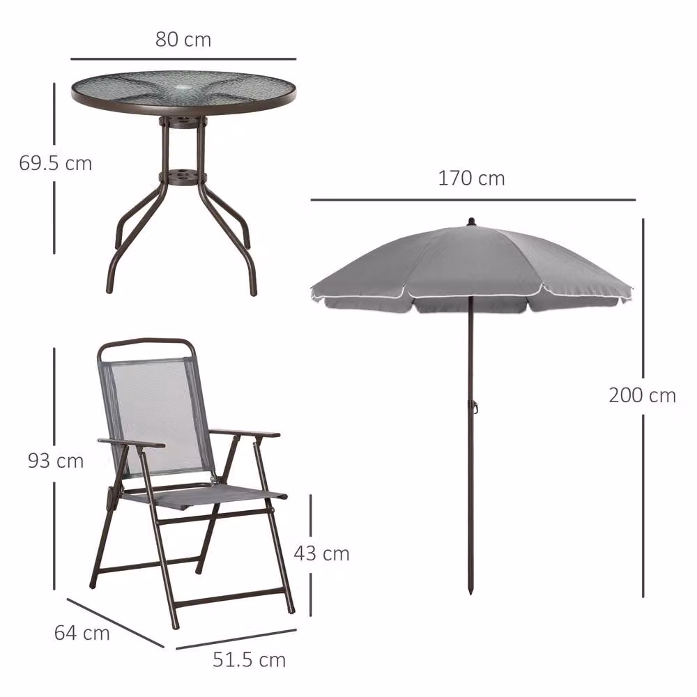 STILVORA 6-Piece Modern Round Garden Dining Set with Glass Table and Parasol in Grey – 2