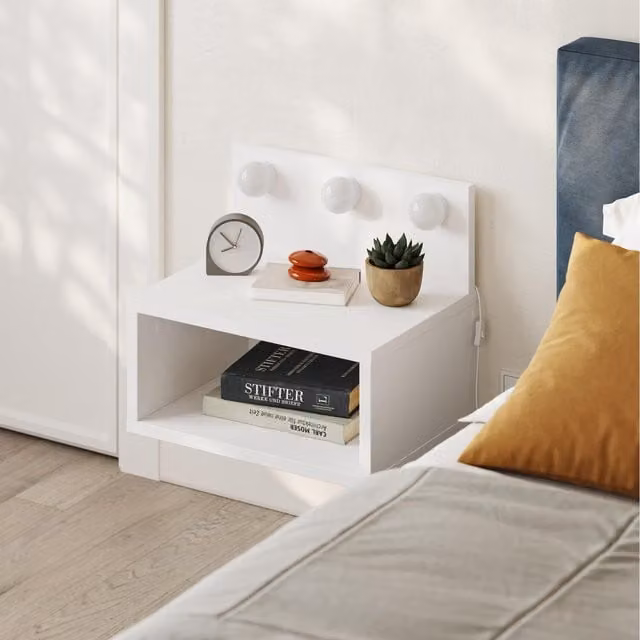 Decortie Treo Wall-Mounted Floating LED Bedside Table in White, W/D/H: 30 x 30 x 30 cm – 1