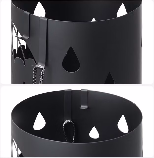 SONGMICS Black Metal Umbrella Stand with Removable Drip Tray and 4 Hooks
