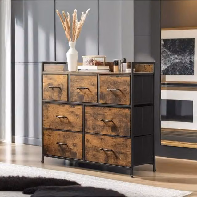 Modcraft Freestanding Brown Cabinet with 7 Fabric Drawers