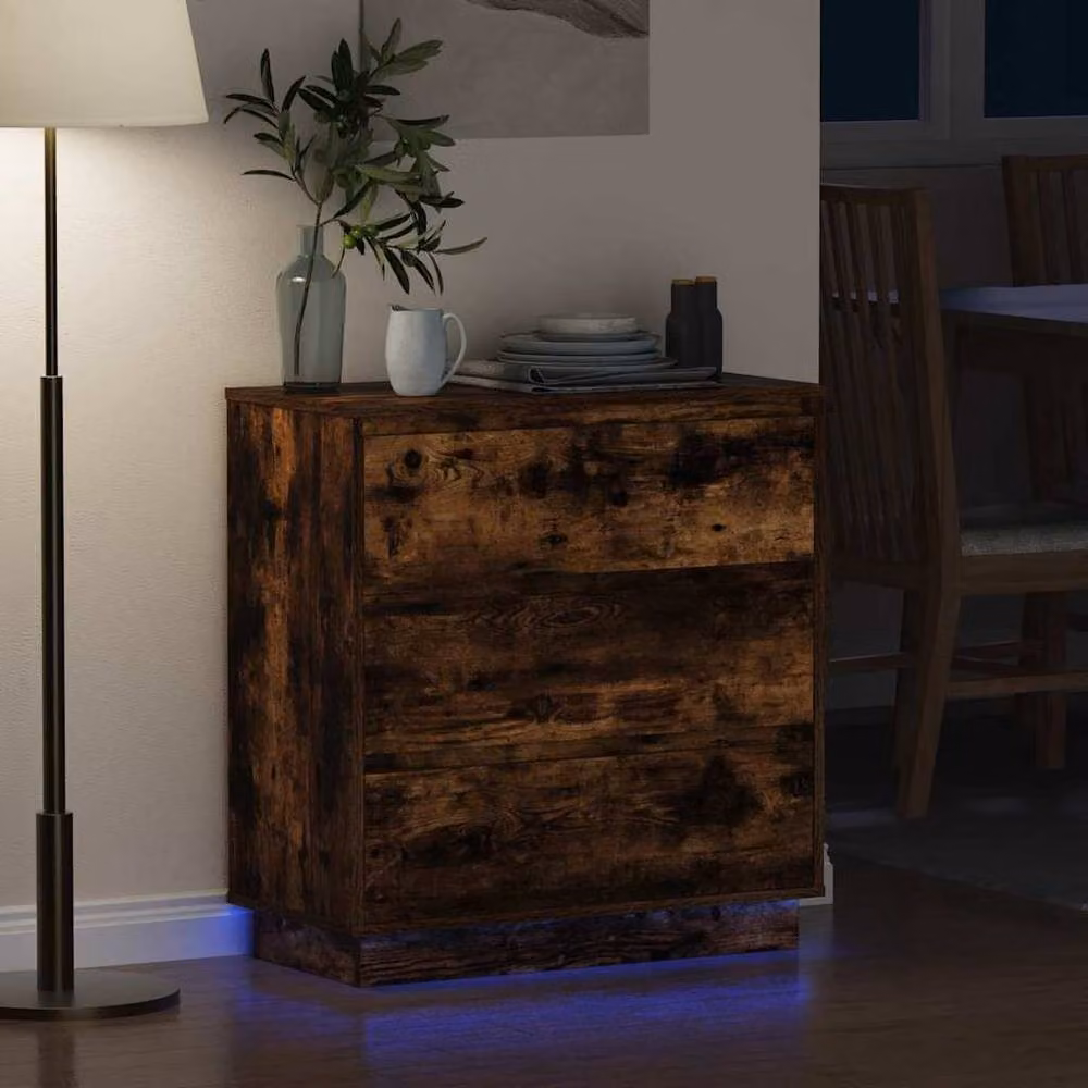 Berkfield Home Modern Bedside Cabinet with Integrated LED Lighting in Smoked Oak Brown, W/D/H: 71 x 34.5 x 75 cm – 3