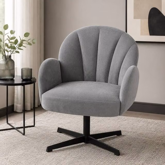STILVORA Modern Grey Velvet Swivel Armchair with 360 Degree Rotation, H 80.0 x W 68.0 x D 64.5 cm