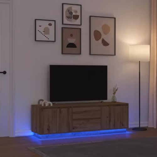 vidaXL Modern TV Cabinet with LED Lights in Artisan Oak, Brown, W: 160.5 cm, D: 41 cm, H: 50 cm – 2