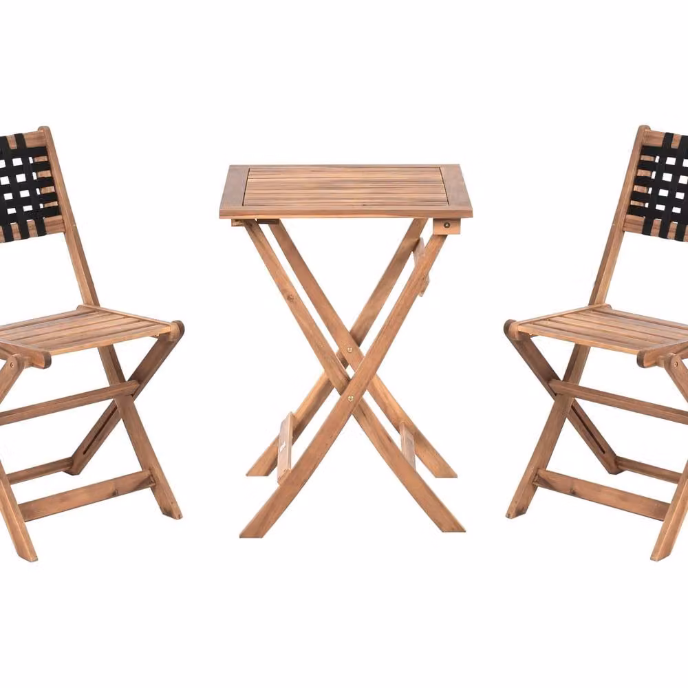 Wyld and Coco Casa 3-Piece Folding Acacia Wood Bistro Set in Brown – 2