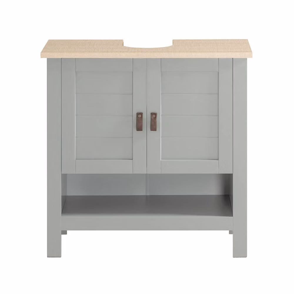 SoBuy Rustic Under Sink Cabinet with Sliding Doors in Light Grey, W: 60 cm, H: 60 cm, D: 60 cm – 2