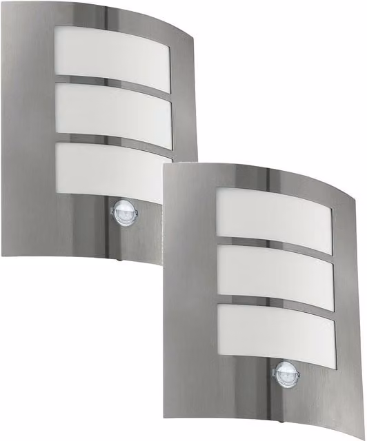 Loops 2 Pack Stainless Steel Outdoor Wall Lights with PIR Motion Sensor, IP44 Rated, Silver, E27 60W