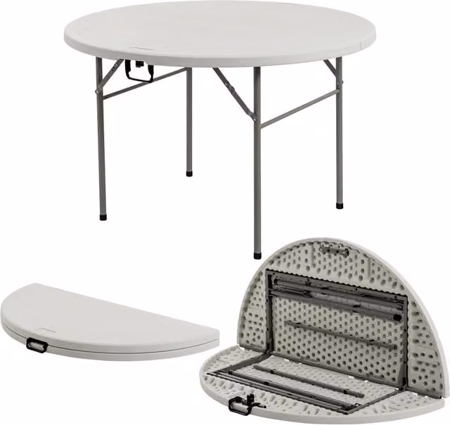 Harbour Housewares Round Folding Trestle Table in White, W: 121 cm, D: 121 cm, H: 74 cm