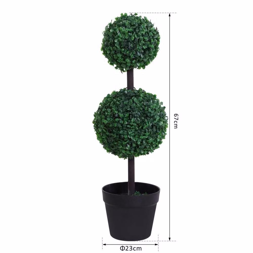 Wyld Haus Tonami Set of 2 Green Artificial Boxwood Ball Topiary Trees in Black Pots – 4