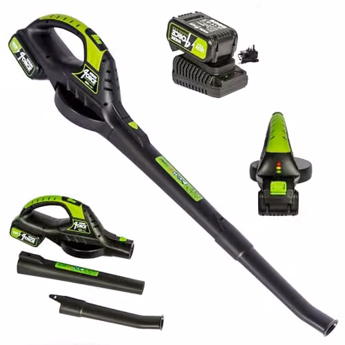 MYLEK Cordless Leaf Blower with 20V Li-ion Rechargeable Battery and Fast Charger in Green and Black – 1