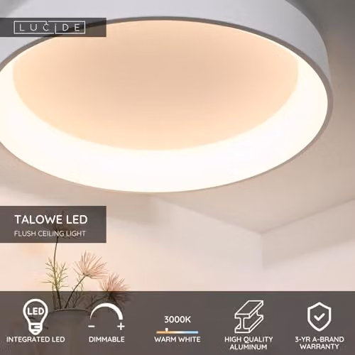 Lucide Talowe LED Flush Ceiling Light, White, Diameter: 80 cm, Dimmable, 3000K Warm White – 2