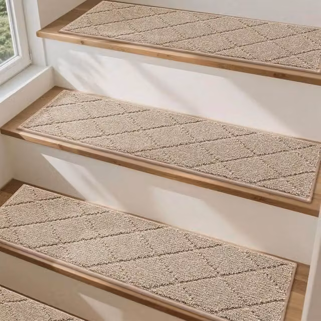 VOGREX Beige Non-Slip Stair Tread Carpet Mats, W/D: 70 x 22 cm – 1
