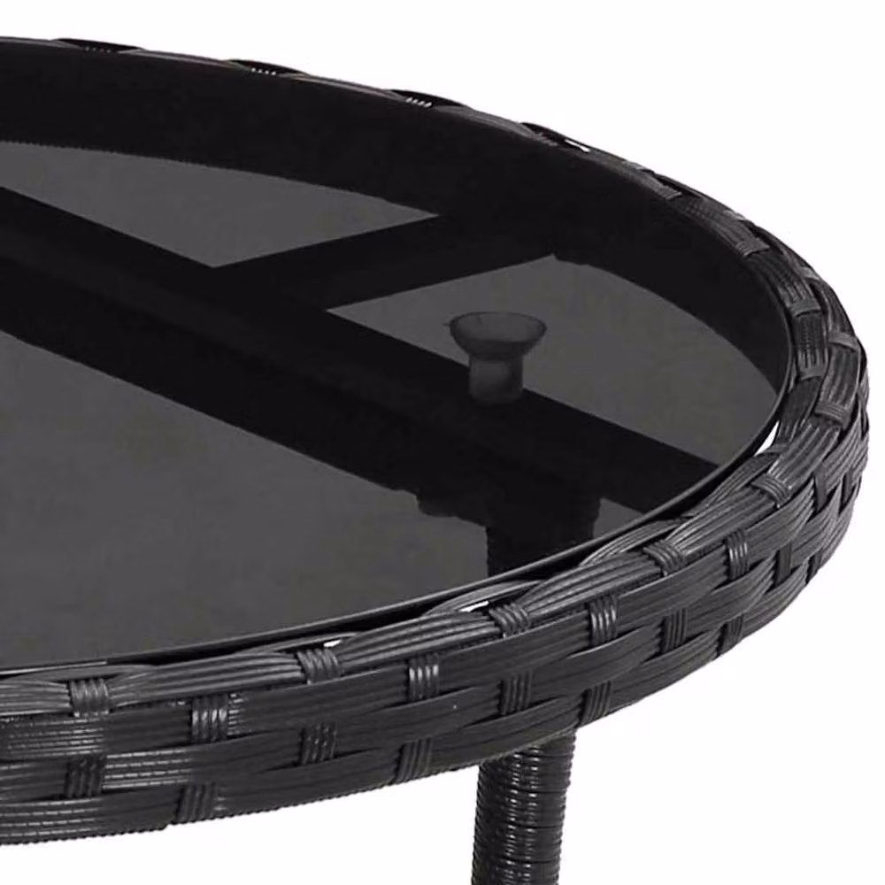 Berkfield Home Garden Table in Black Poly Rattan and Tempered Glass, W: 60 cm, H: 75 cm – 4