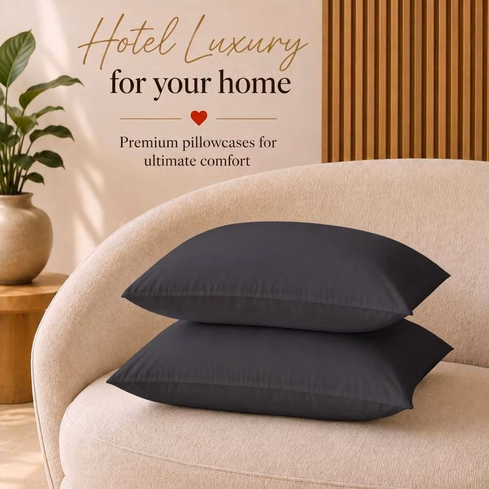 Pamposh Pack of 6 Black Egyptian Cotton Pillowcases, 400TC Mako Satin with Envelope Closure – 4