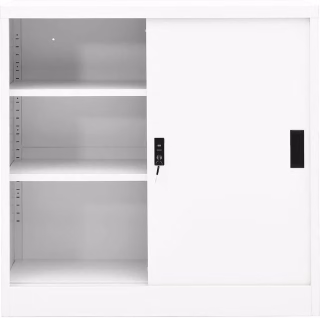 Berkfield Home Office Steel Cabinet with Sliding Doors in White, W/D/H: 90 x 40 x 90 cm