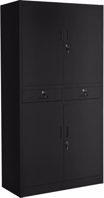 tectake Cosmo Filing Cabinet in Black and Grey with Hinged Doors, Drawers, Adjustable Internal Shelves and Lock – 1