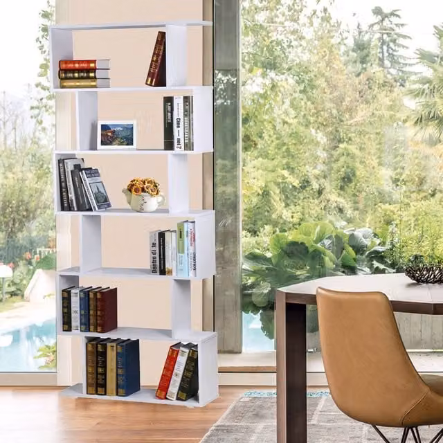 Westwood Modern 6 Tier S Shape Bookshelf in White