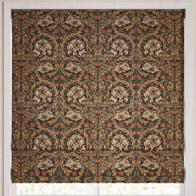 William Morris At Home African Marigold Floral Velvet Made to Measure Roman Blind in Walnut and Multicolour