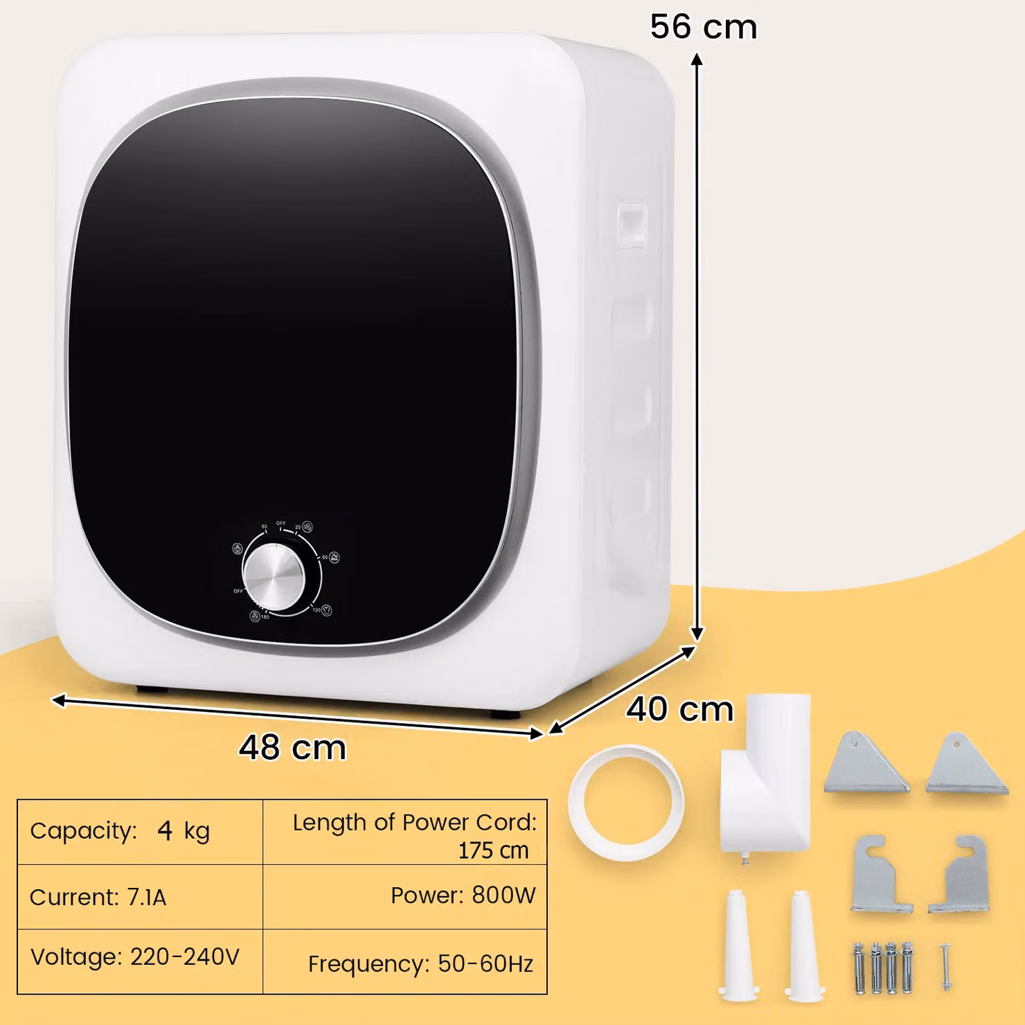 Gymax 800W Portable Front Load Tumble Electric Clothes Dryer with 5 Modes in White – 6