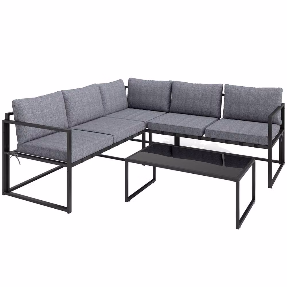 STILVORA 3-Piece Modern Sofa Set with Tempered Glass Top in Grey and Black – 4