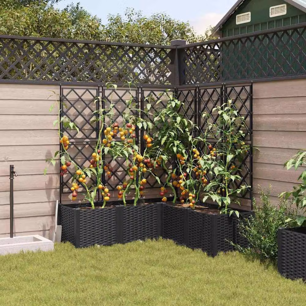 Berkfield Home Garden Planter with Trellis, 5 Pieces, Black, W/D/H: 120 x 120 x 143 cm – 3