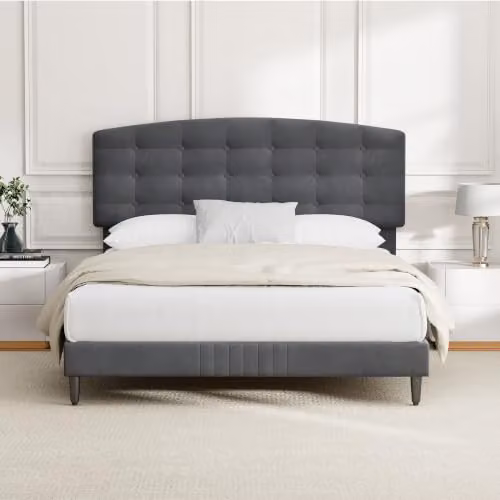 MCC Direct Cheyenne Velvet Super King Upholstered Bed Frame in Grey, W/D/H: 180 x 200 x 105 cm – 1