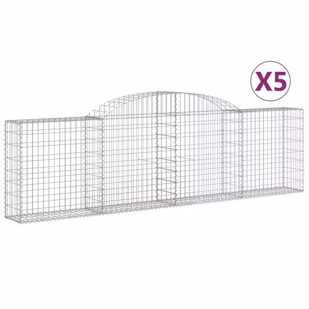 Berkfield Home Arched Gabion Baskets, 5 Piece Set, Silver Galvanised Steel, W: 300 cm, D: 30 cm, H: 80-100 cm – 2