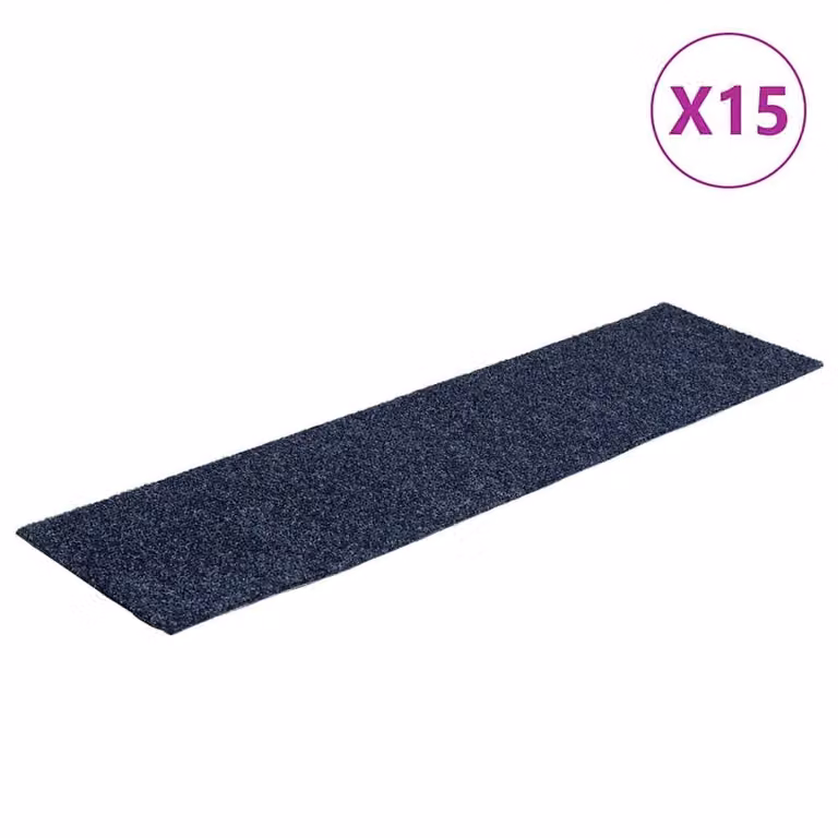 Berkfield Home Self-adhesive Rectangular Stair Mats, 15 Pieces, Grey and Blue, W: 76 cm, D: 20 cm