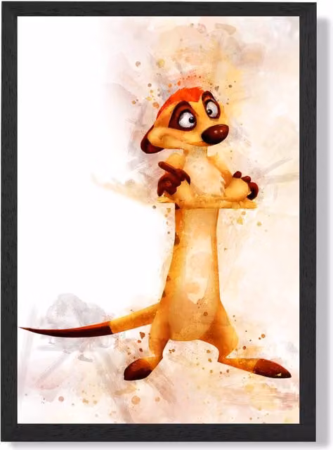 ARTZE Timon Watercolour Lion King Framed Print, Orange and Black, A2 – 1
