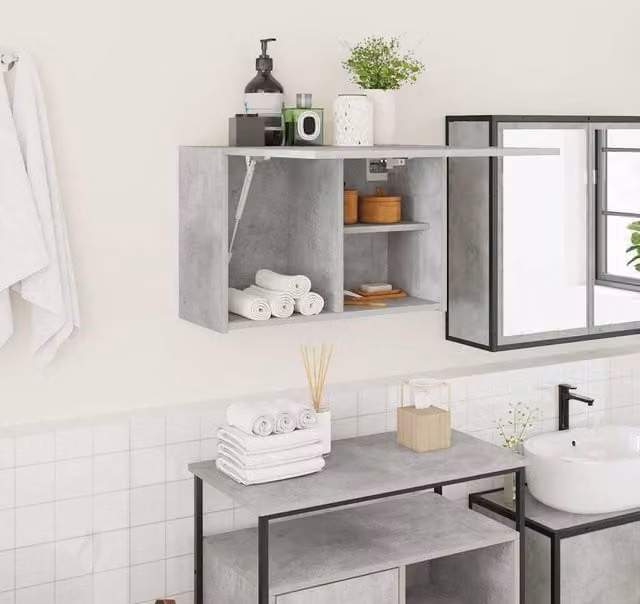 Berkfield Home Wall Mounted Bathroom Cabinet in Concrete Grey, W/D/H: 60 x 25 x 40 cm