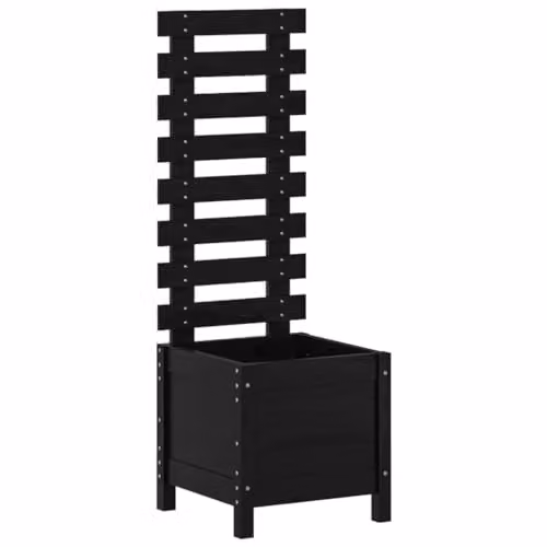 vidaXL Garden Planter with Rack in Black Solid Wood Pine, W/D/H: 39 x 39.5 x 114 cm