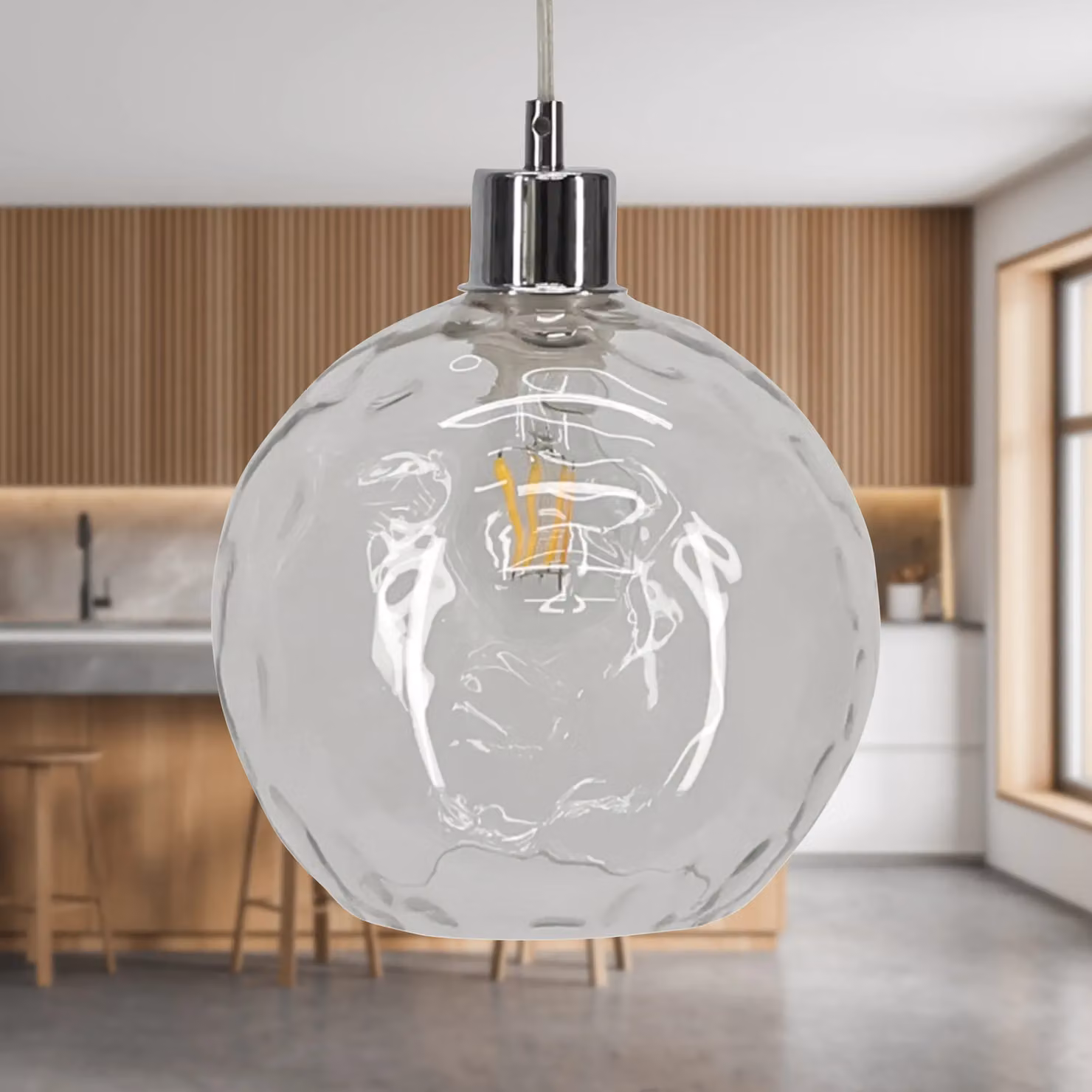 First Choice Lighting Set of 2 Barnum Pendant Lights with Transparent Dimple Glass Globes and Chrome Fittings – 2