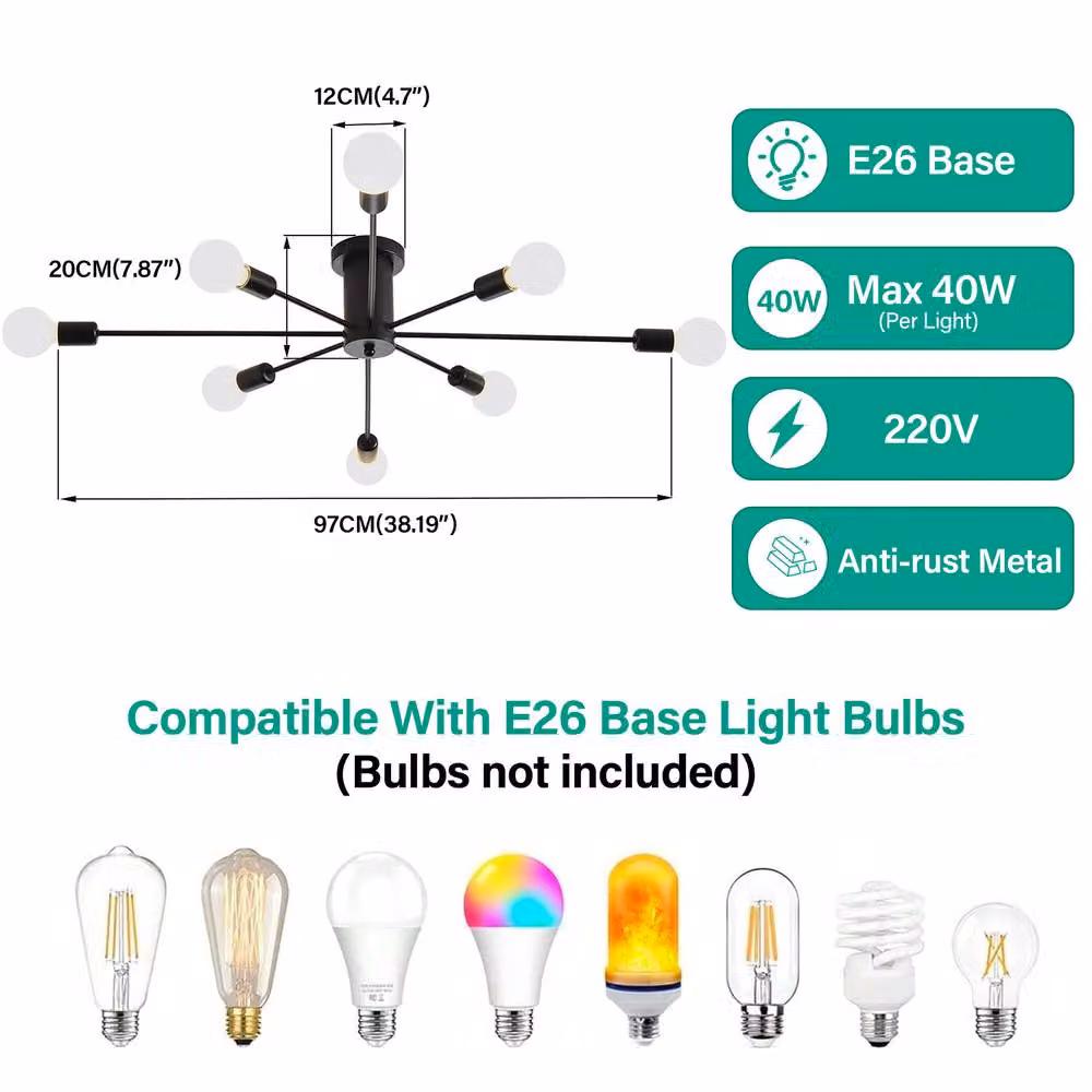 INMTFEI Black 10-Light Sputnik Ceiling Light Modern Industrial Metal Chandelier with E26 Base – 5
