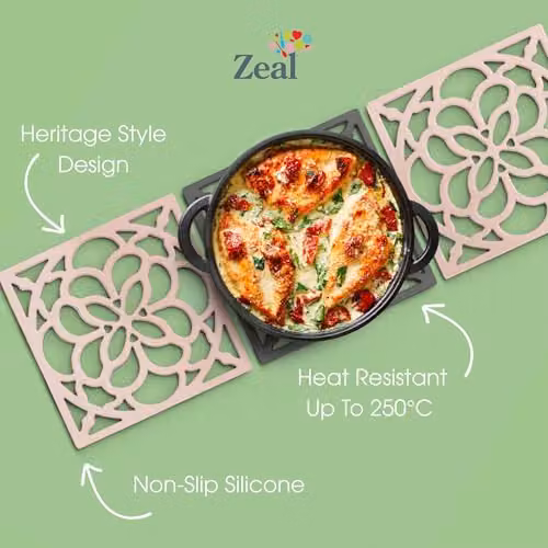 Zeal Square Silicone Non-Slip Trivet Mat in Beige, W/D/H: 18 x 18 x 1 cm – 2
