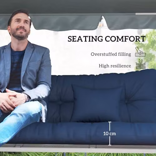Outsunny Water Repellent Quilted Outdoor Seat and Back Cushions with 2 Pillows in Blue – 6