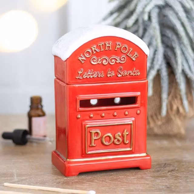Kingsbury Gifts Letters to Santa Christmas Post Box Ceramic Oil Burner in Red