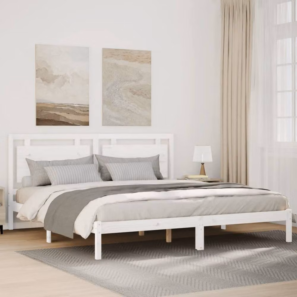 Berkfield Home Extra Long Decorative Bed Frame in White, Solid Pine Wood, W/D/H: 200 x 220 x 205.5 cm – 2