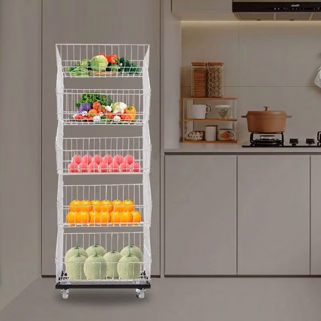 EONLION 5-Tier Metal Retail Display Rack for Fruit and Vegetables in White, Width: 100 cm – 1