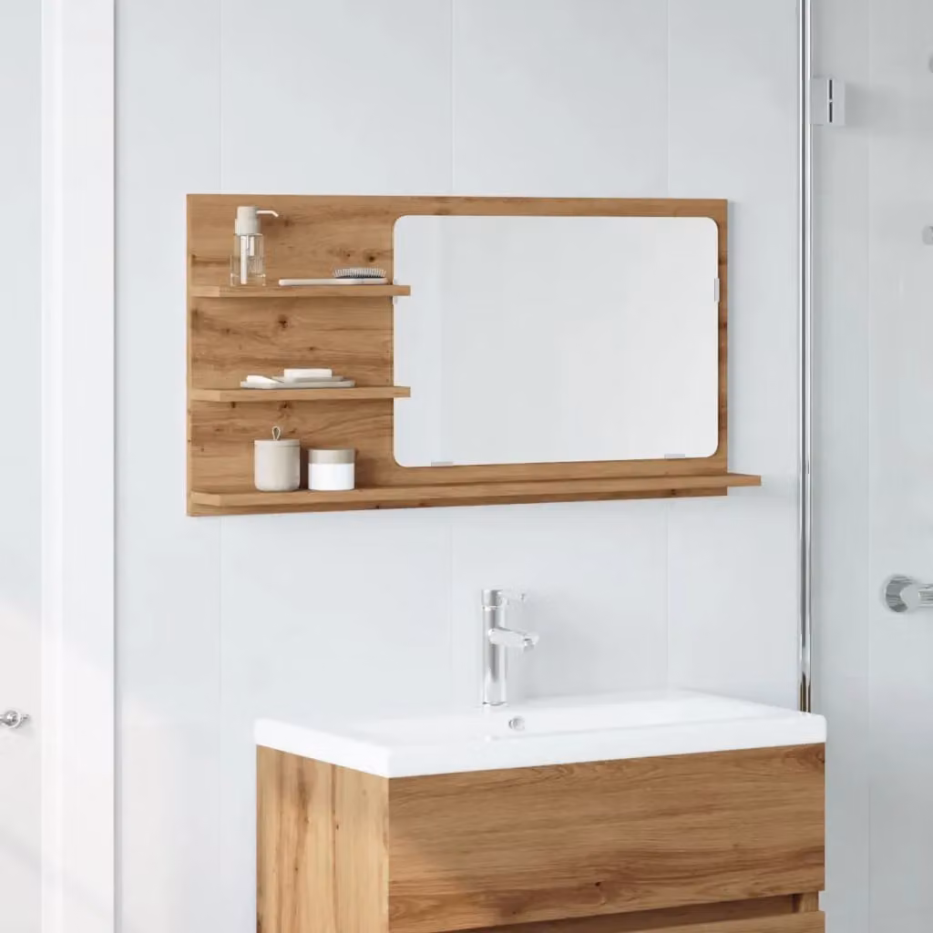 Berkfield Home Artisan Oak Bathroom Mirror Cabinet, Brown, W/D/H: 90 x 11 x 45 cm – 2