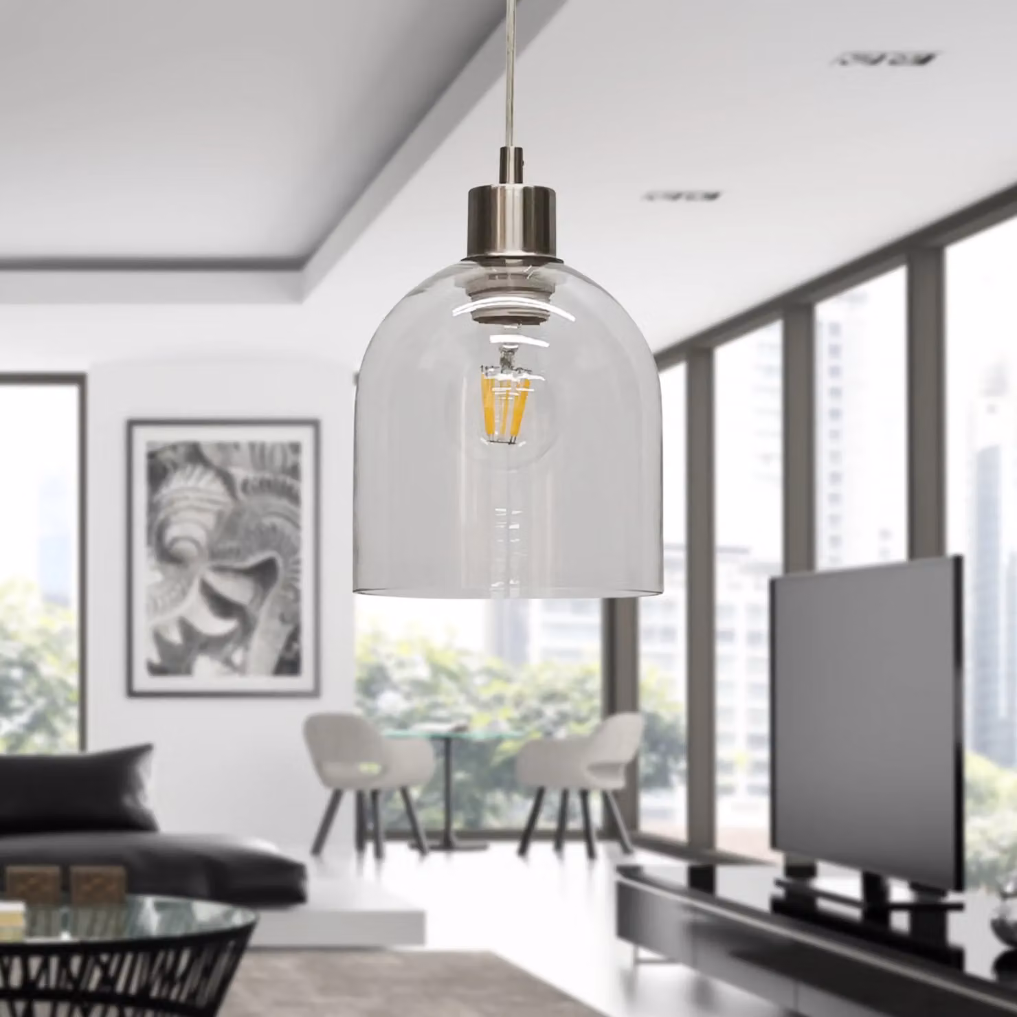First Choice Lighting Belten Set of 2 Pendant Lights with Transparent Glass Cloche and Silver Metal Fitting – 3