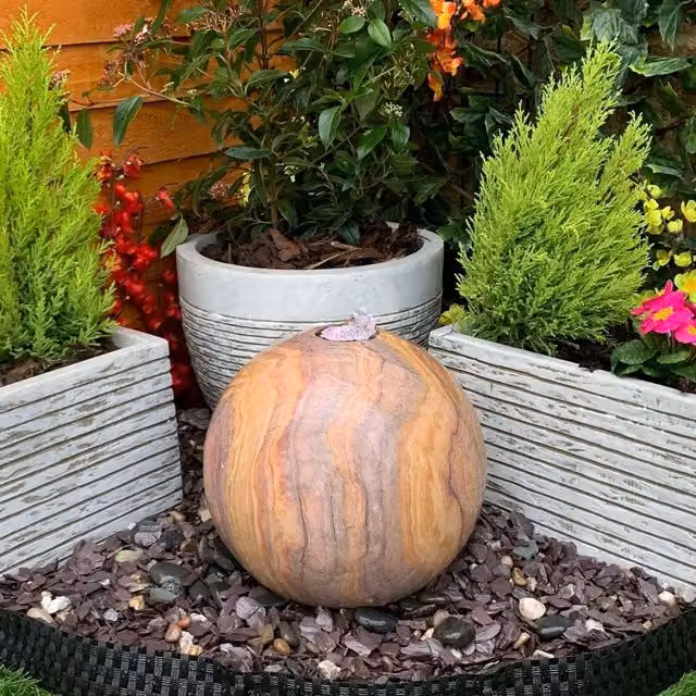 Tranquility Grey Sandstone Sphere Mains Powered Water Feature, Diameter: 30 cm